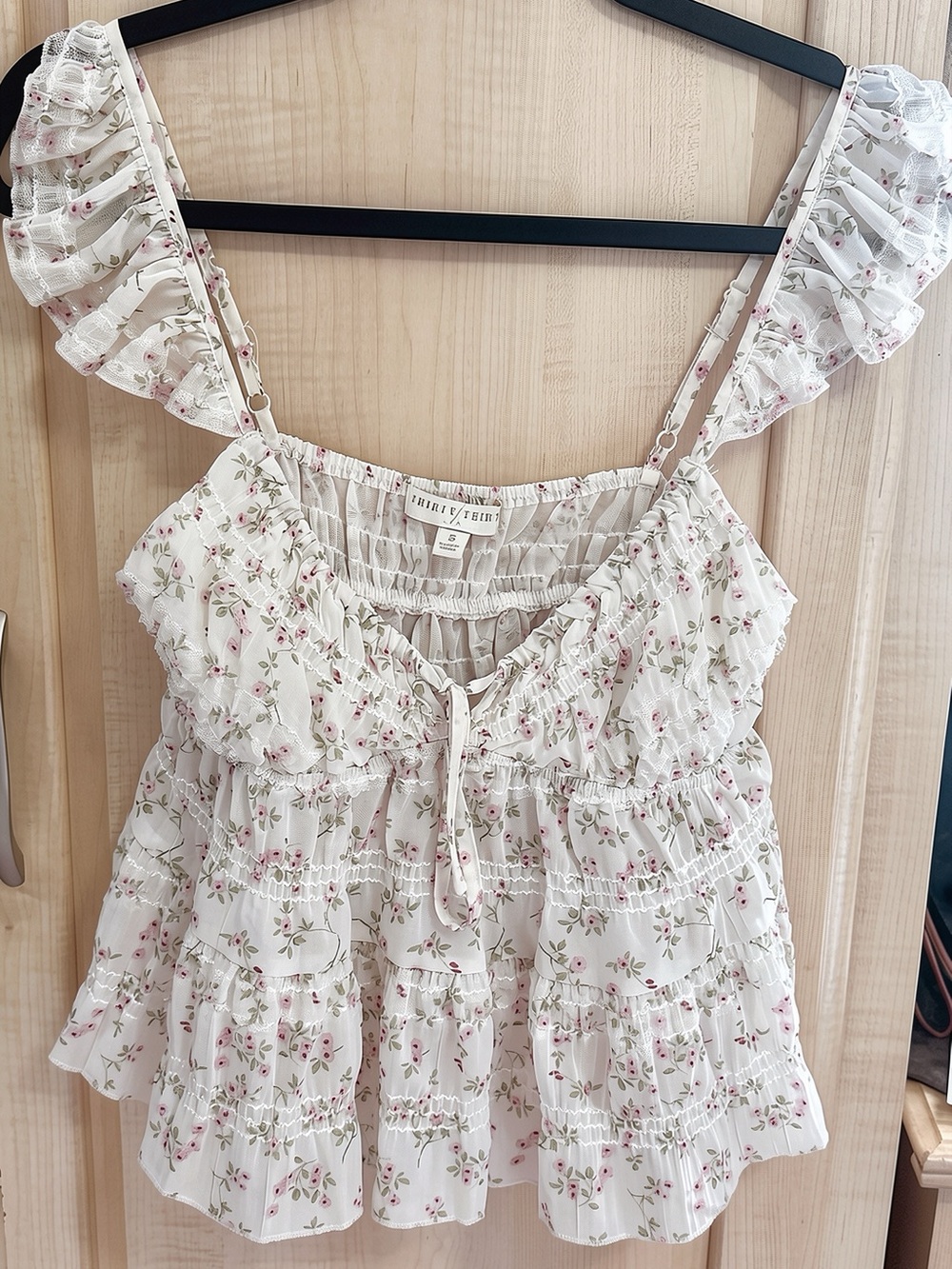 Floral Sequin Ruffle Shoulder Tank Top